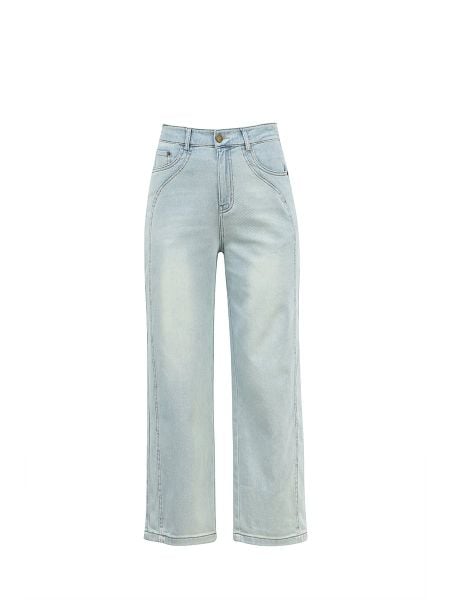  Q426-Quần Jeans Lụa Ống Đứng Sườn Đôi Nghệ Thuật 9 Tấc 