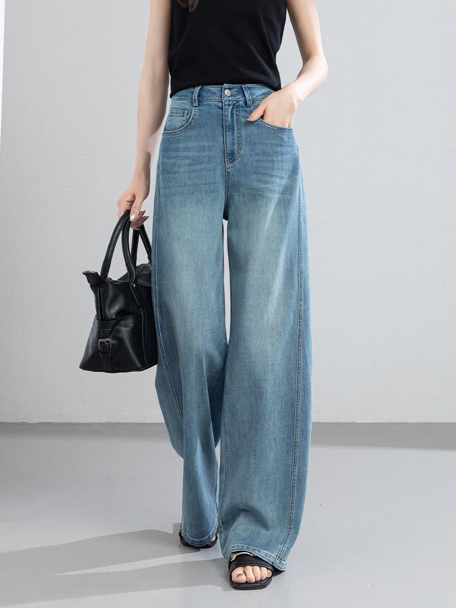  Q465-Quần Jeans Lụa Ống Suông Mềm Mại 