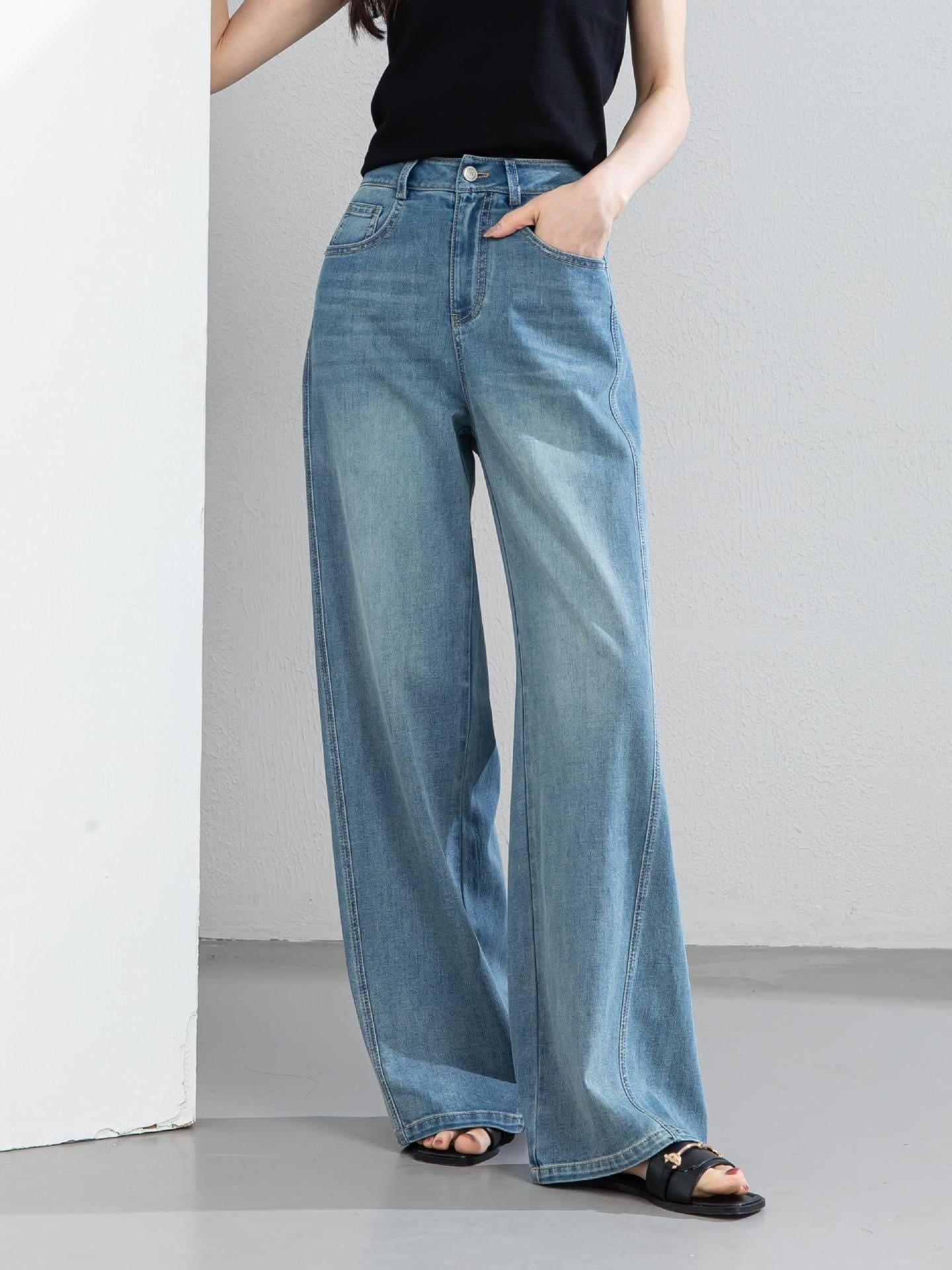  Q465-Quần Jeans Lụa Ống Suông Mềm Mại 