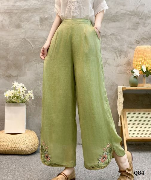  Q84-Quần Ramie Thêu Ống Nghệ Thuật 