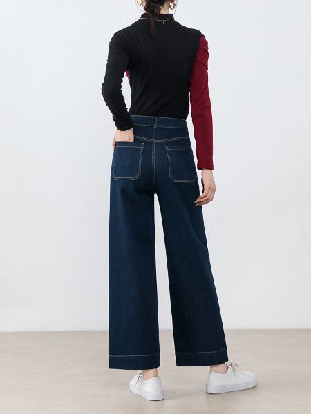  Q347-Quần Jeans Lụa Mềm Ống Đứng Lai Cao 