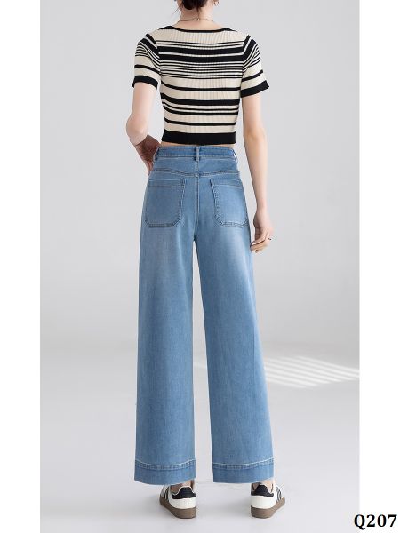  Q207-Quần Jeans Ống Suông Lai Kiểu 9 Tấc Co Dãn 