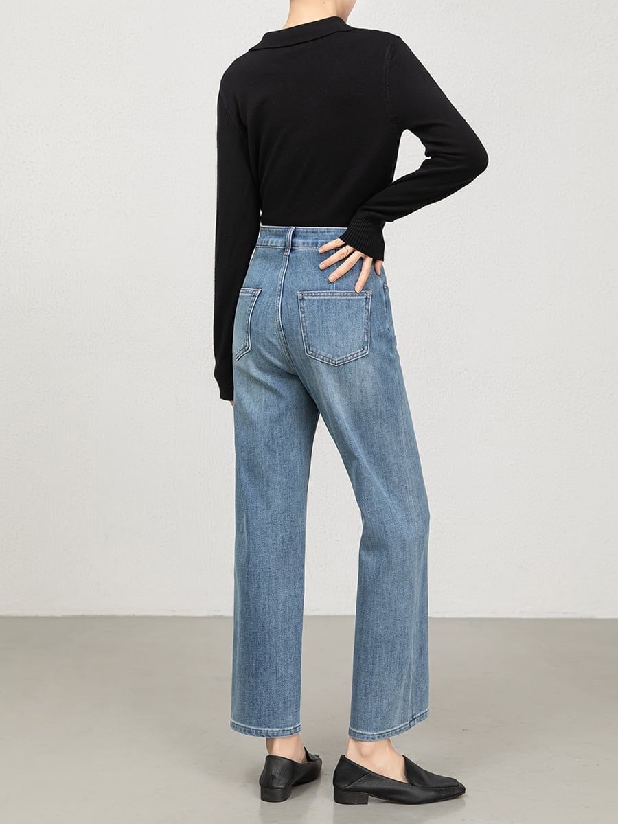  Q358-Quần Jeans Ống Đứng Co Dãn 4 Chiều 9 Tấc 