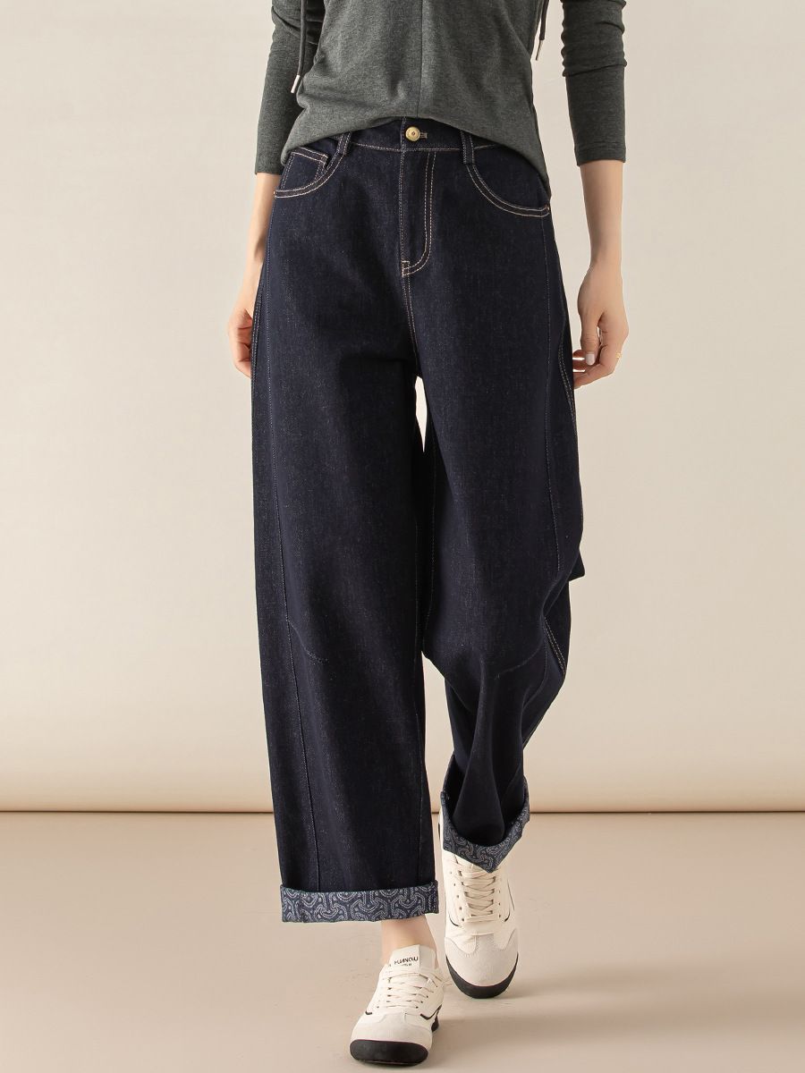  Q375-Quần Jeans Ống Rộng Họa Tiết Nghệ Thuật 