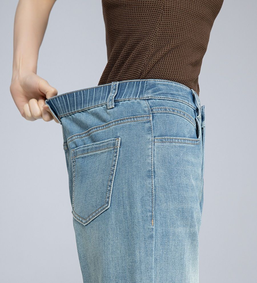  Q232-Quần Jeans Ống Đứng Lưng Cao Phối Thun 9 Tấc 