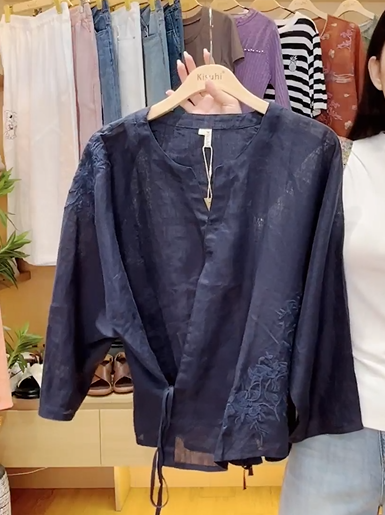  A1950-Áo Linen Thêu Tay Cánh Dơi 