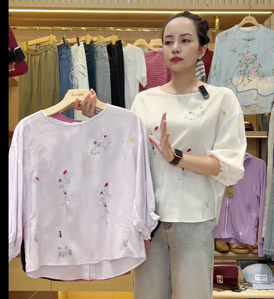  A332- Áo lụa Tencel Thêu Hoa 