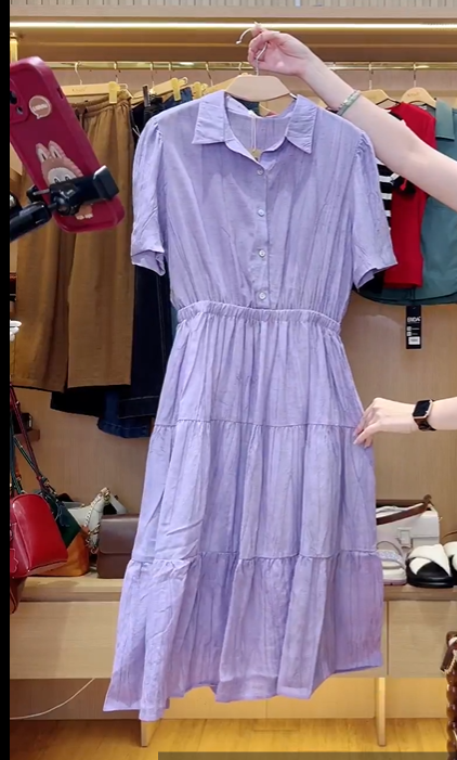  D194-Đầm Linen Tencel Nhún Tầng Màu Loang 