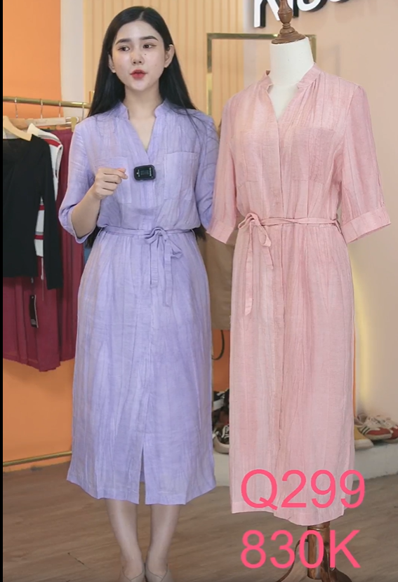 D193- Đầm Sơ Mi Linen Tencel Màu Loang 