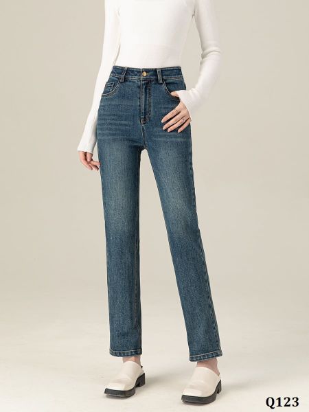  Q123-Quần Jeans Xanh Ống Bo Co Dãn 