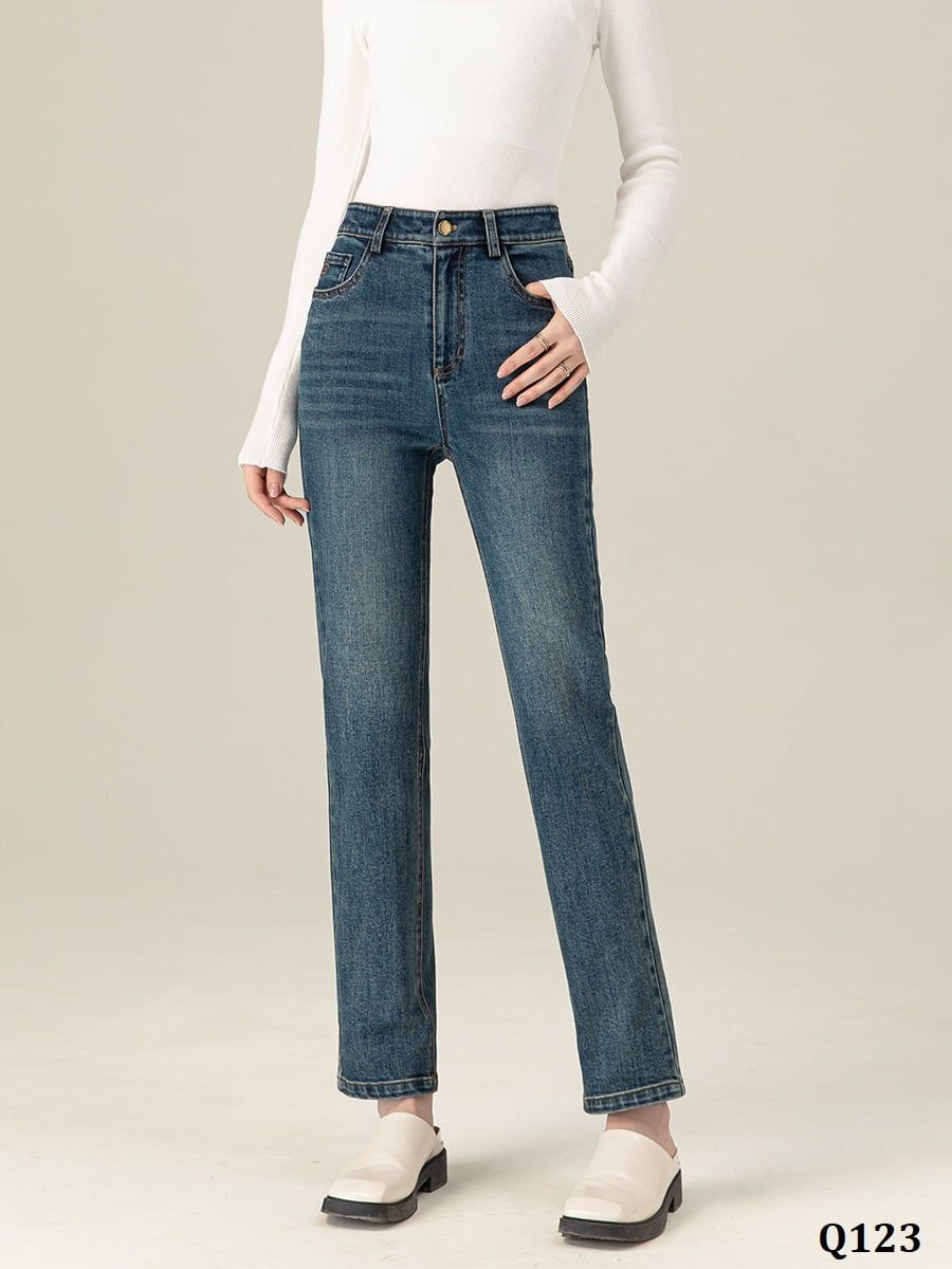 Q123-Quần Jeans Xanh Ống Bo Co Dãn 