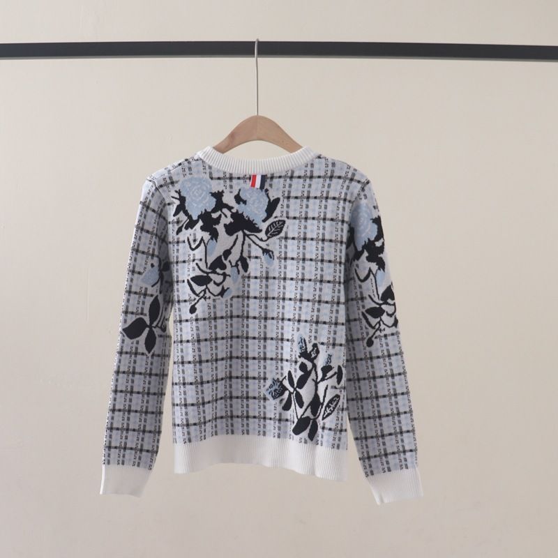  A757-Áo Len Dệt Kim Cardigan Ca Rô Hoa Lá Mùa Thu 