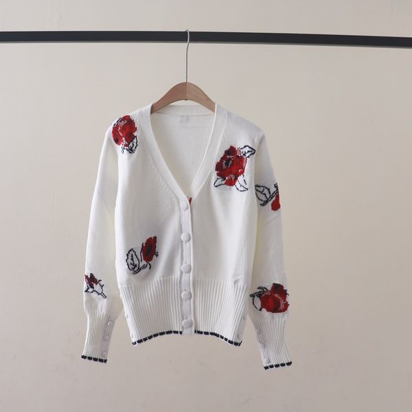  A781-Áo Len Dệt Kim Cardigan Dệt Hoa Hồng Mùa Thu 