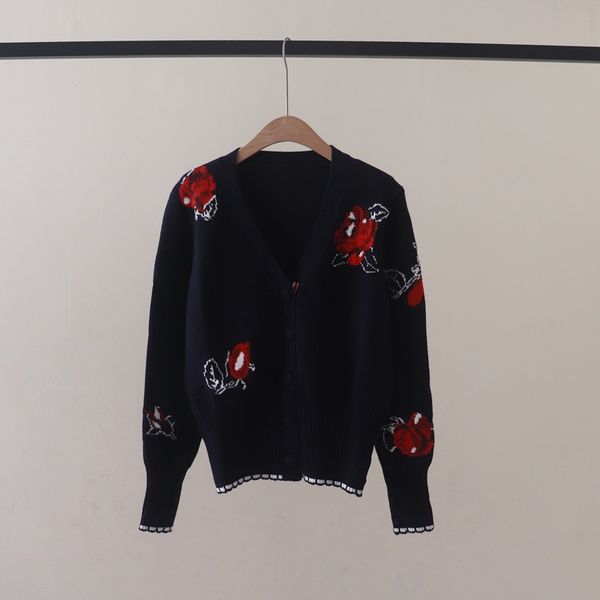  A781-Áo Len Dệt Kim Cardigan Dệt Hoa Hồng Mùa Thu 