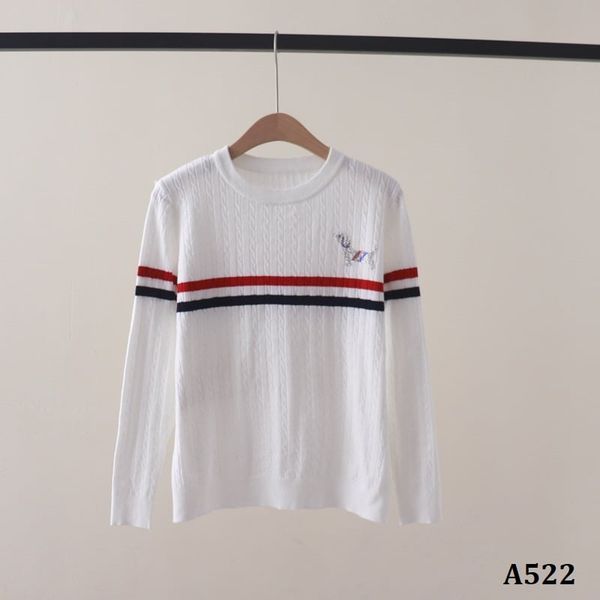  A522-Áo Len Cún Cưng Dài Tay Cổ Tròn Dệt Xoắn Sọc Màu Đỏ Đen 