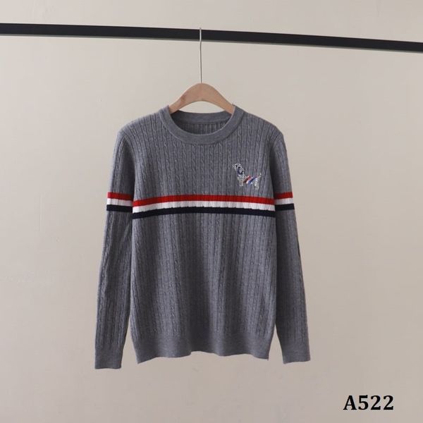  A522-Áo Len Cún Cưng Dài Tay Cổ Tròn Dệt Xoắn Sọc Màu Đỏ Đen 