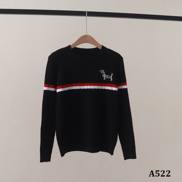  A522-Áo Len Cún Cưng Dài Tay Cổ Tròn Dệt Xoắn Sọc Màu Đỏ Đen 