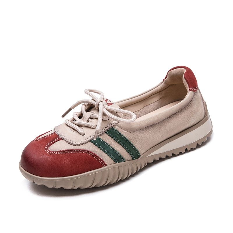 G189-Giày Da Thật Phối Màu Cột Dây Retro Cổ Điển 