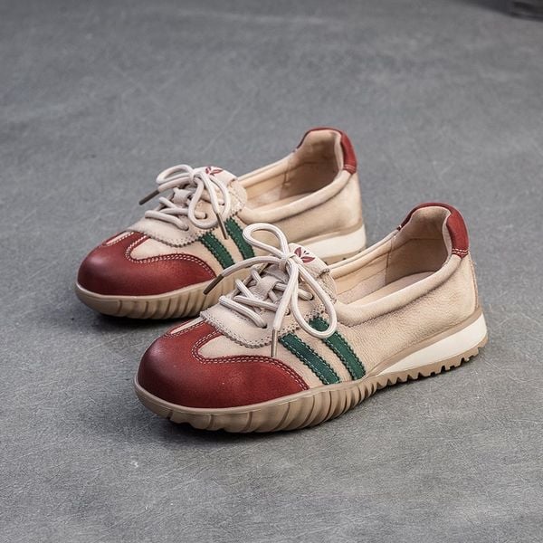  G189-Giày Da Thật Phối Màu Cột Dây Retro Cổ Điển 