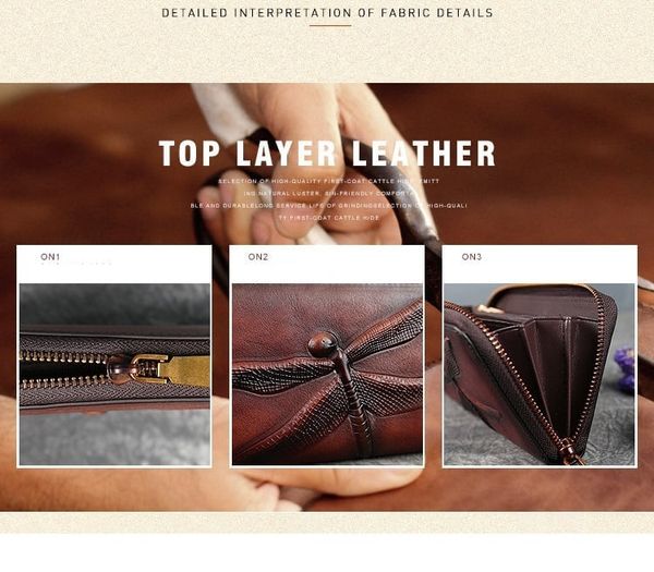  TX111-Ví Cầm Tay Da Thật Chuồn Chuồn 