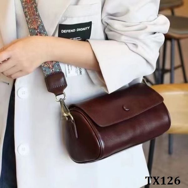  TX126-Túi Trống Da Bò Nút Tối Giản 