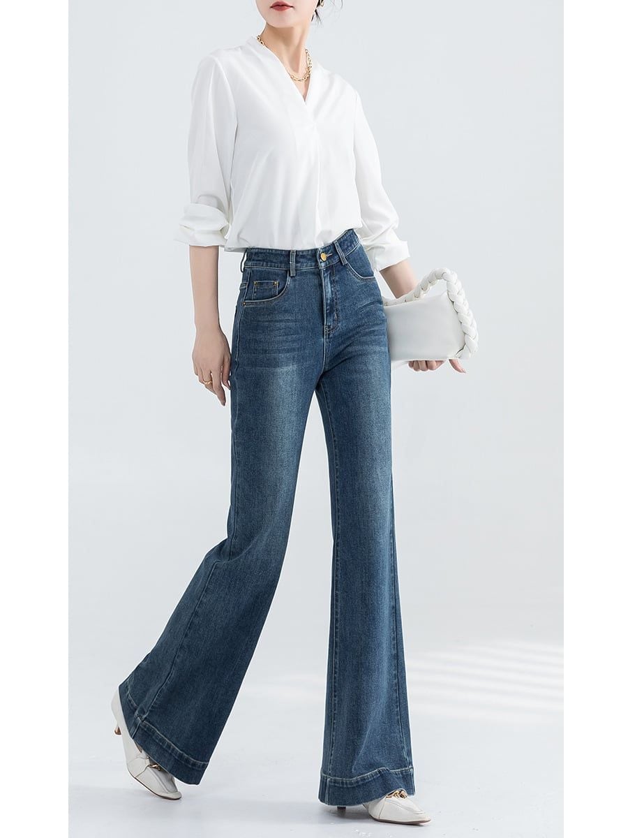  Q296-Quần Jeans Ống Loe Wash Nhẹ Lai Kiểu Co Dãn 