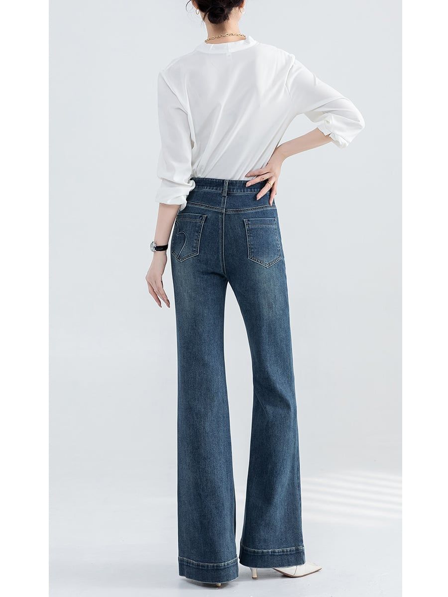  Q296-Quần Jeans Ống Loe Wash Nhẹ Lai Kiểu Co Dãn 