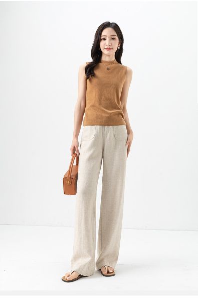  Q264-Quần Linen Lụa Ống Rộng Túi Trước 