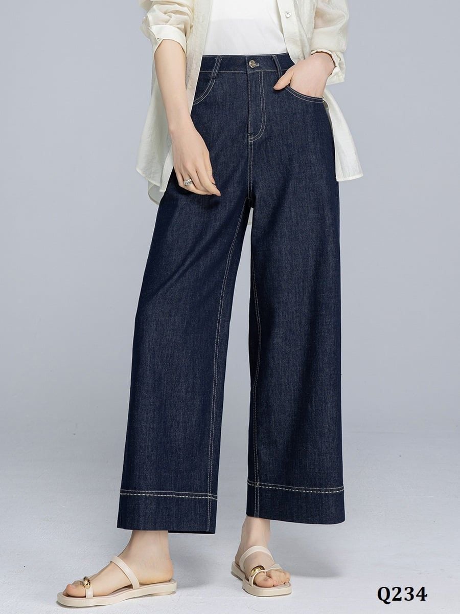  Q234-Quần Jeans Lụa Ống Đứng Rộng Rãi 9 Tấc 