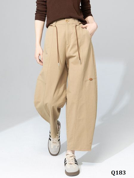  Q183-Quần Linen Cotton Lụa Cắt Ghép 9 Tấc 