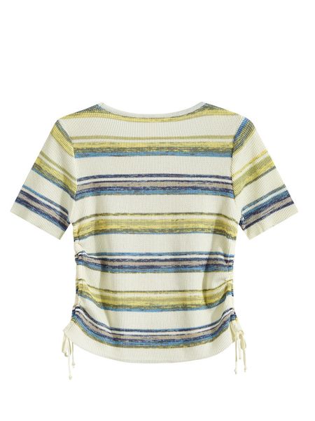  A374-Áo Len Sọc Ngang Phối Màu Rút Eo 