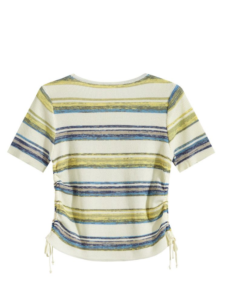  A374-Áo Len Sọc Ngang Phối Màu Rút Eo 