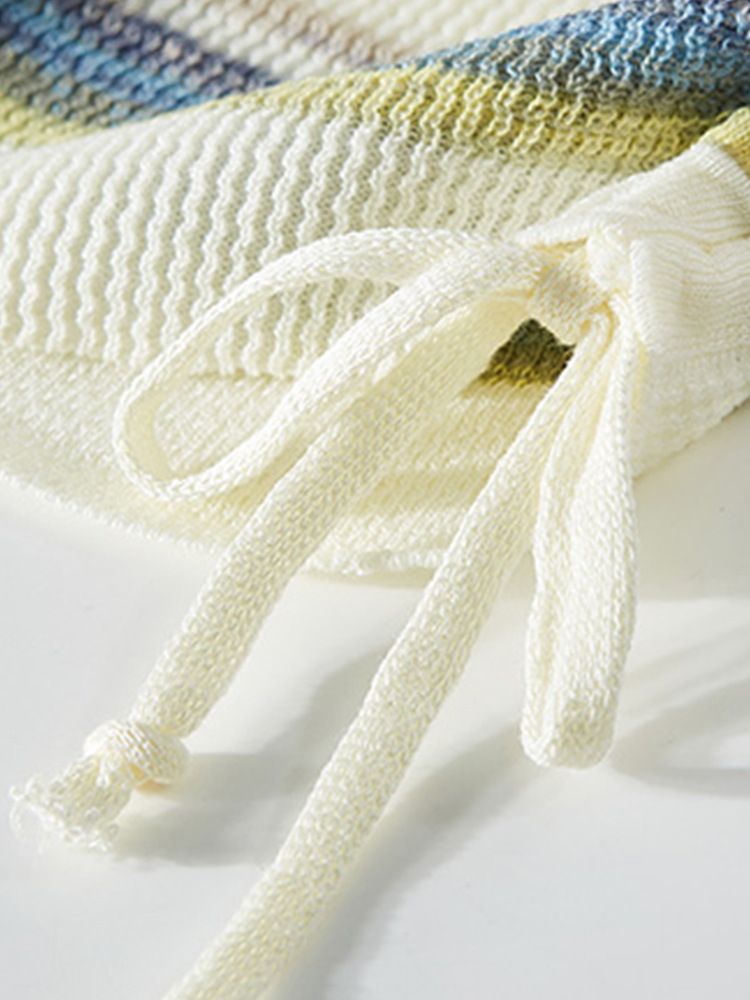  A374-Áo Len Sọc Ngang Phối Màu Rút Eo 