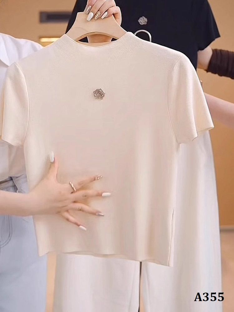  A355-Áo Thun Len Lụa Băng Hoa Trà Pháp 