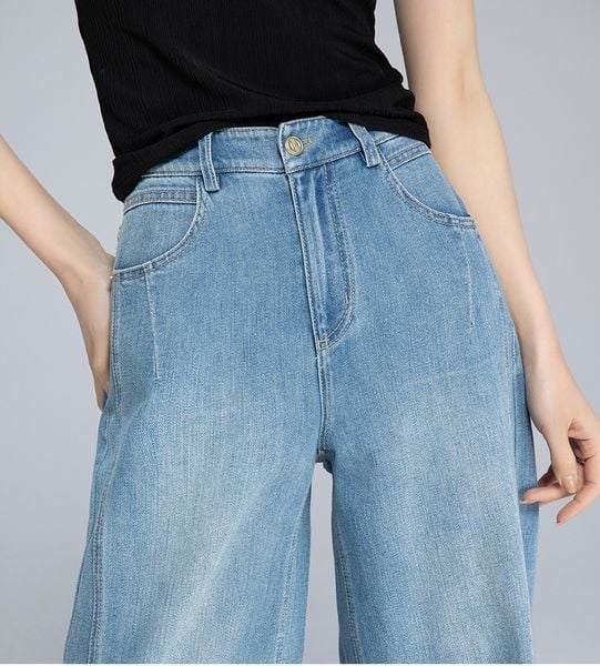  Q235-Quần Jeans Ống Rộng Xếp Nếp Túi 