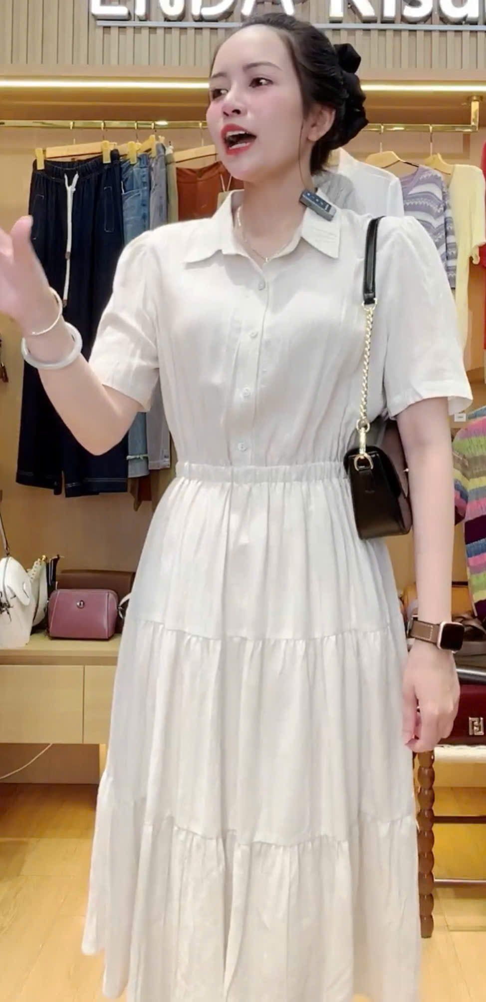  D194-Đầm Linen Tencel Nhún Tầng Màu Loang 