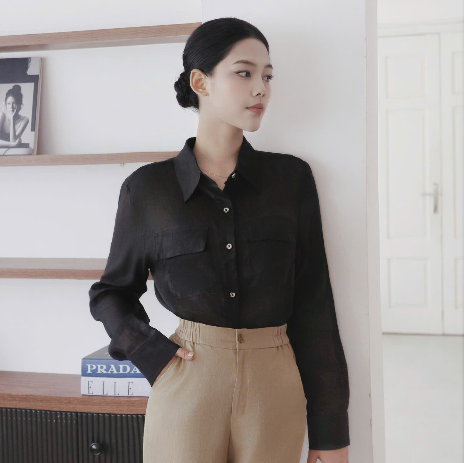  A323-Áo Sơ Mi Ramie 2 Túi Rút Dây 