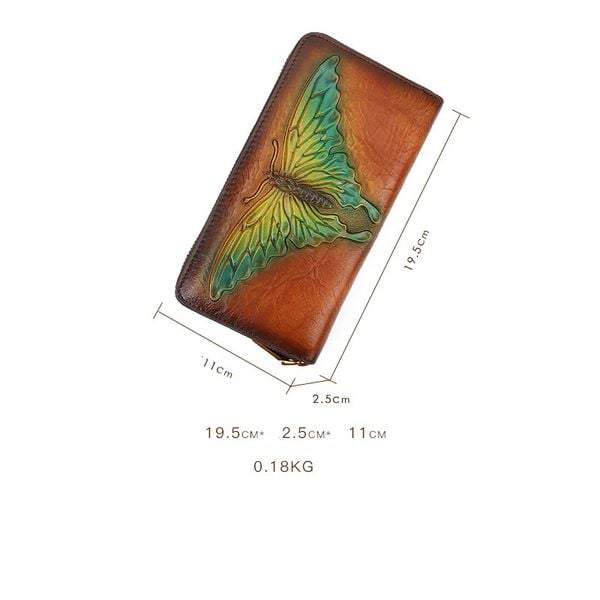  TX139-Ví Cầm Tay Da Thật Khắc Phượng Bướm 