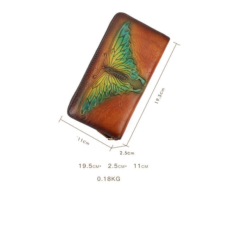  TX139-Ví Cầm Tay Da Thật Khắc Phượng Bướm 