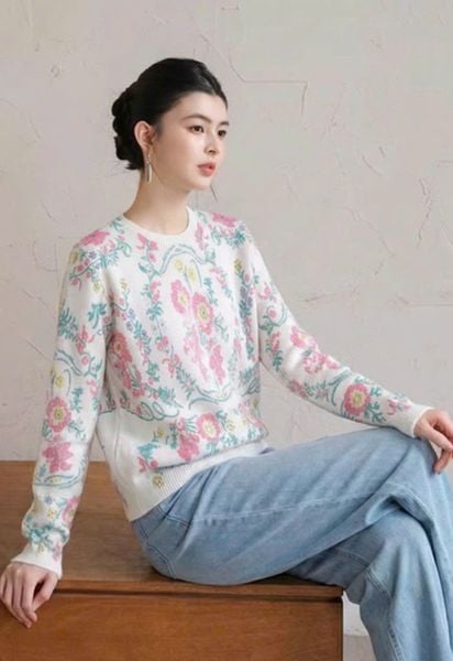  A833-Áo Len Dệt Kim Hoa Lá Cổ Tích Mùa Thu 