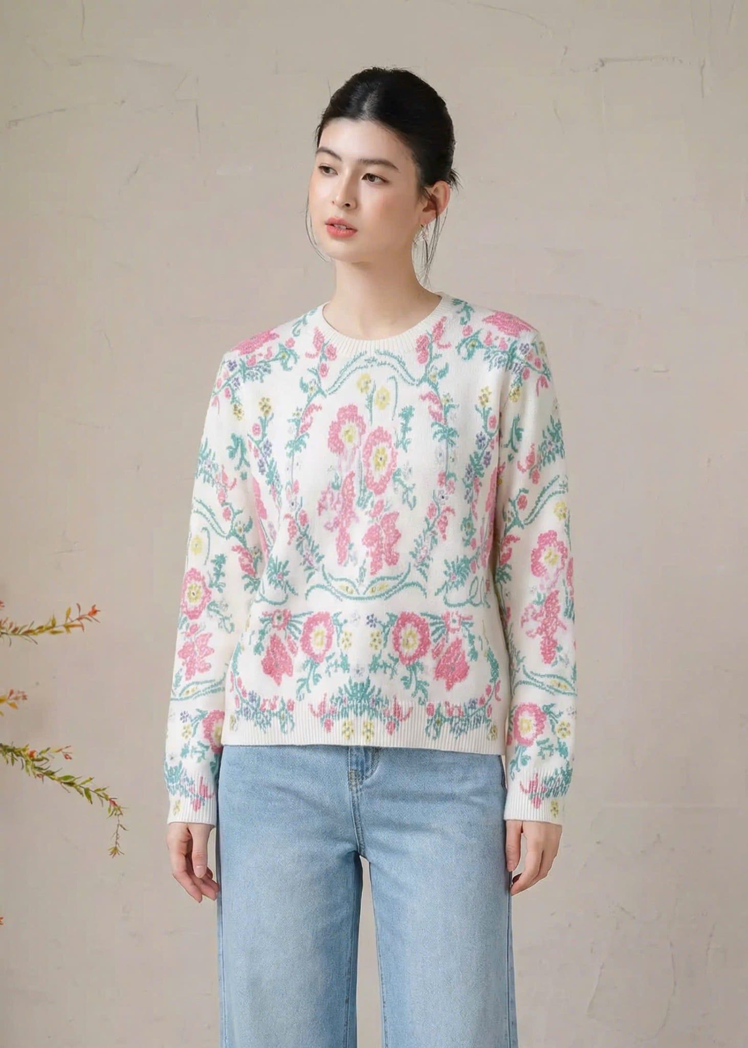  A833-Áo Len Dệt Kim Hoa Lá Cổ Tích Mùa Thu 