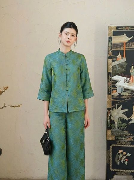  B8- Sét Gấm Lụa Tencel Phối Nút Ngọc 