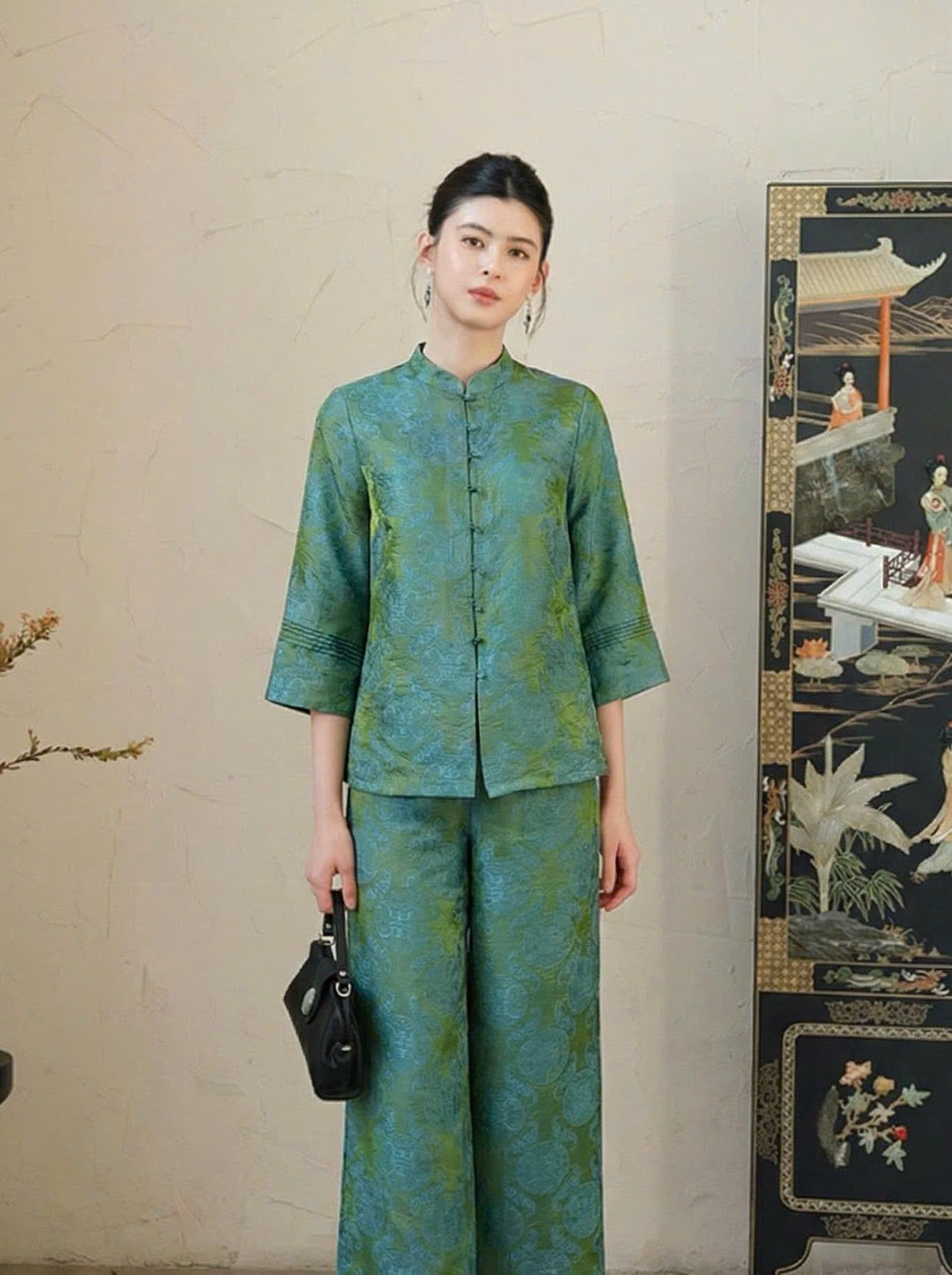  B8- Sét Gấm Lụa Tencel Phối Nút Ngọc 