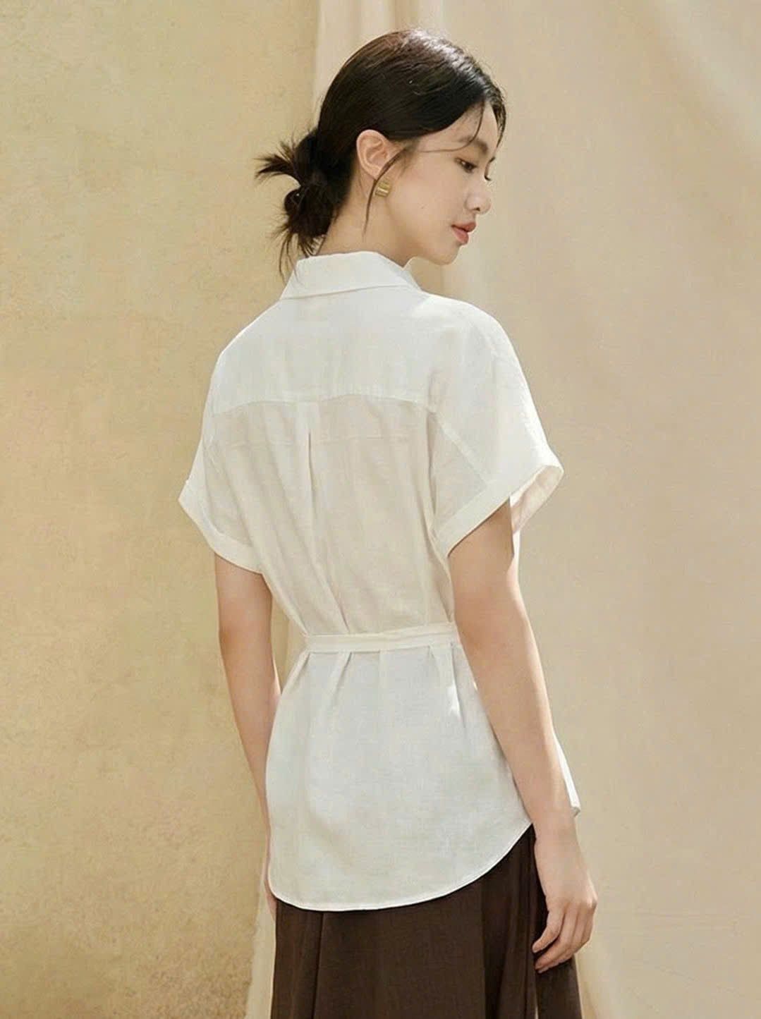  A846-Áo Sơ Mi Cotton Nút Lệch 