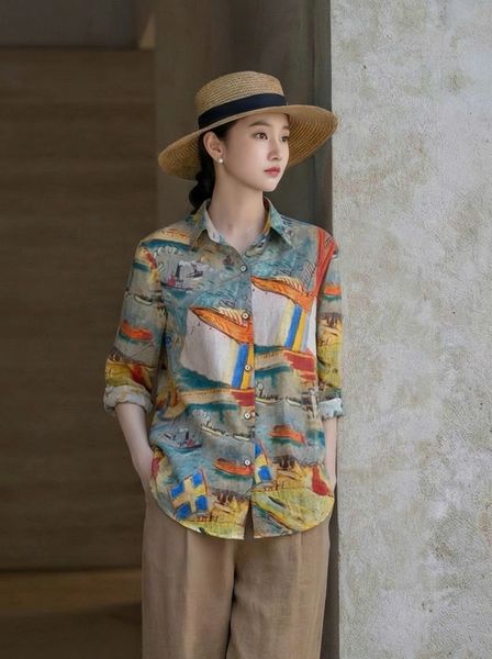  A849-Áo Sơ Mi Linen Tưng  Premium From Dài 