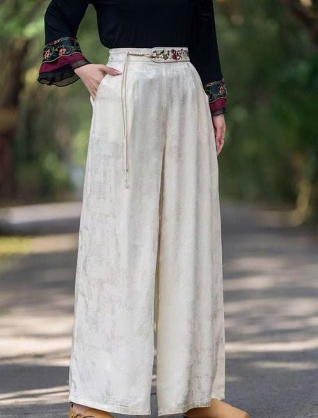  Q393 Quần dài nữ kiểu dáng ống suông Lưng thêu 