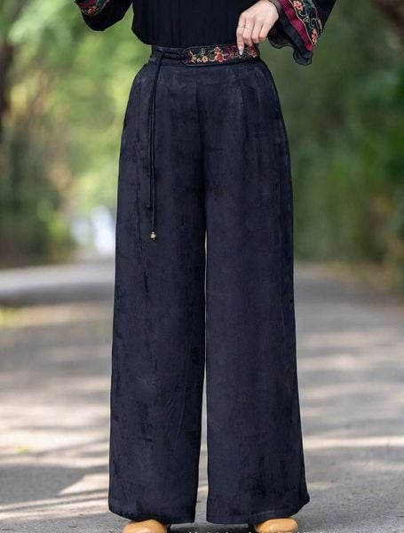  Q393 Quần dài nữ kiểu dáng ống suông Lưng thêu 