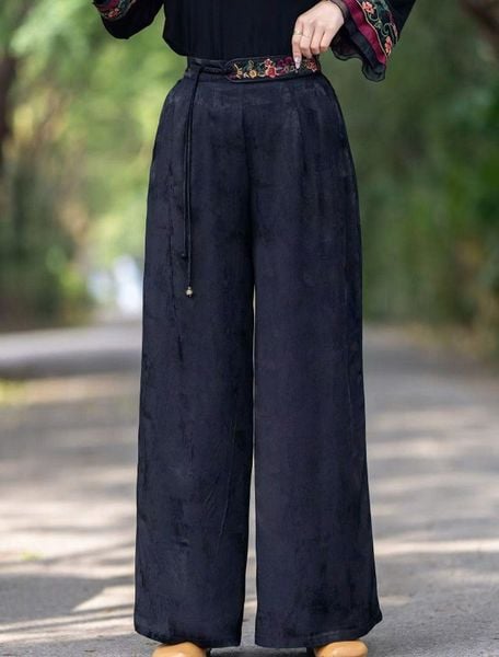  Q393 Quần dài nữ kiểu dáng ống suông Lưng thêu 