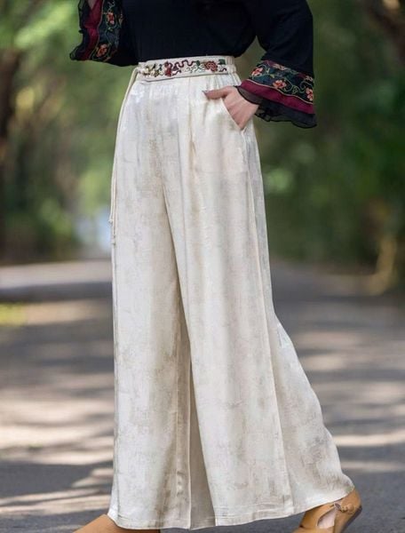  Q393 Quần dài nữ kiểu dáng ống suông Lưng thêu 