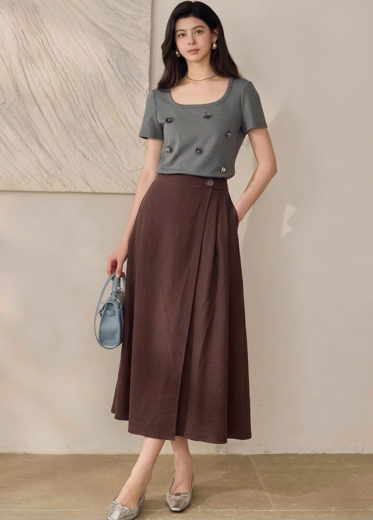  V04-Chân Váy Viscose Linen 